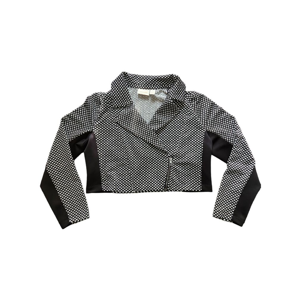 Chico's moto jacket cropped black & white polka dot size L